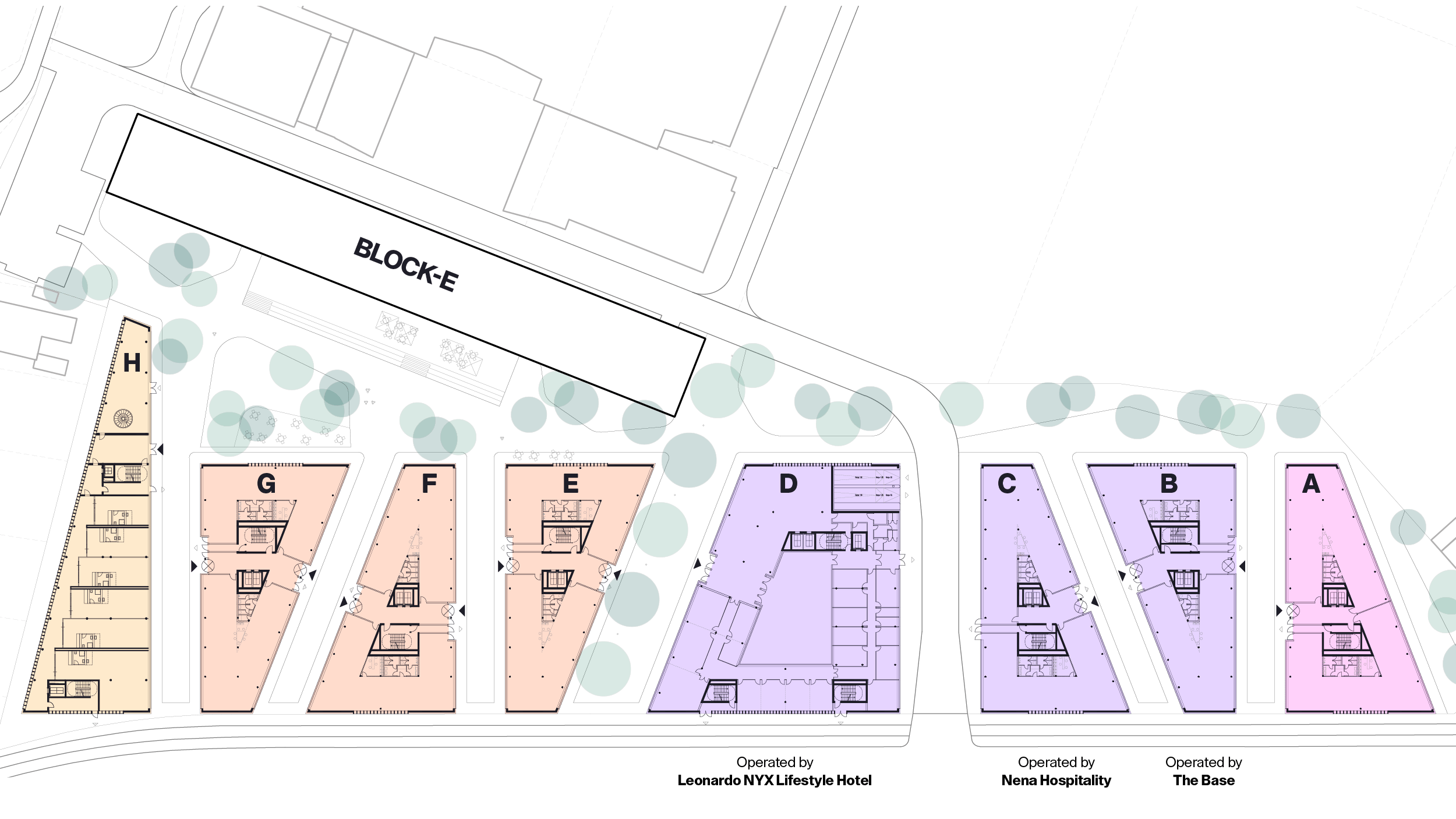 Funkytown: Siteplan with the location of all eight STATIONS